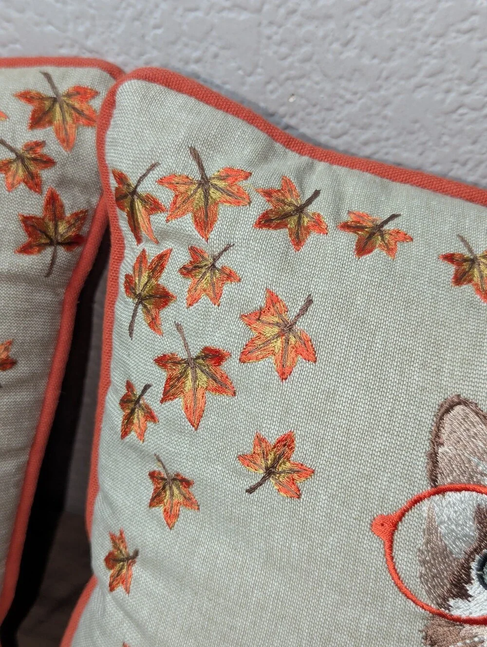Pier 1 Imports Harvest Cat in Pumpkin Embroidered Throw Pillows - Set of 2